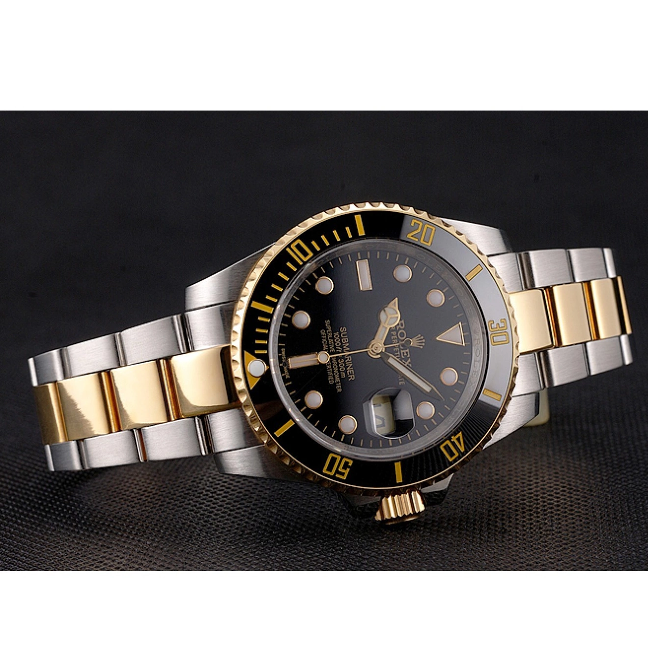 Best AAA Replica Sites Rolex Swiss Bracelet Tone Submariner And Gold Steel Two Dial Bezel Black 0728